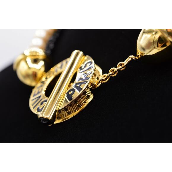 Givenchy Vintage Logo Collar Necklace Paris Toggle Pearl Black White Chunky BinG - Picture 5 of 12